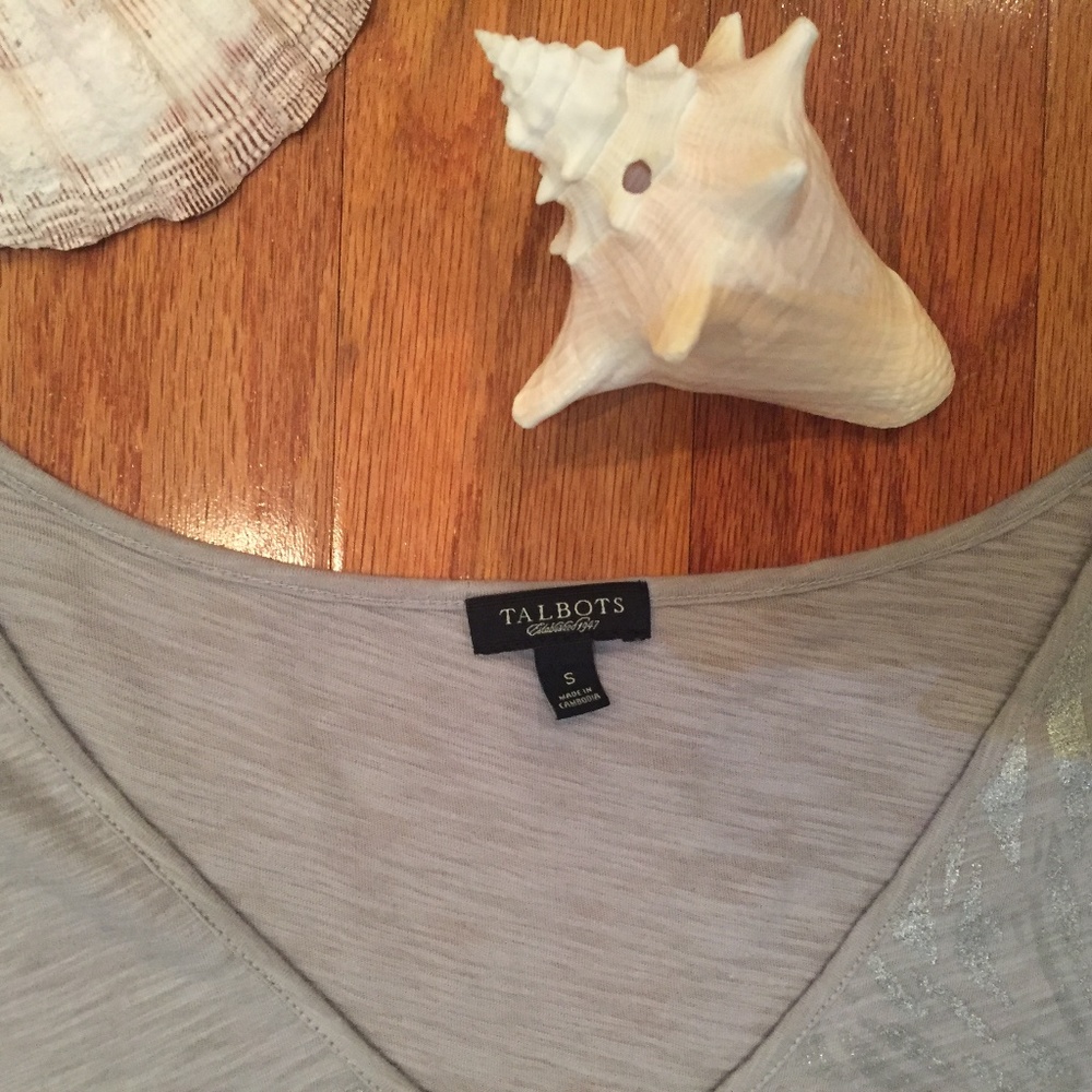 Talbots Size Small Women T shirt Seashells Shimmer Beach Nautical Short Sleeve - Picture 3 of 6